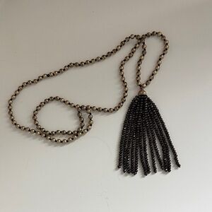 Elegant Black and Gold Beaded Long Tassel Necklace